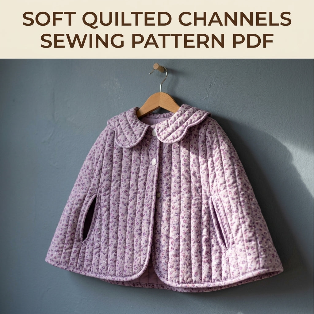 Children's Quilted Cape Sewing Pattern PDF – Girls' Cape with Scalloped Collar and Arm Slits