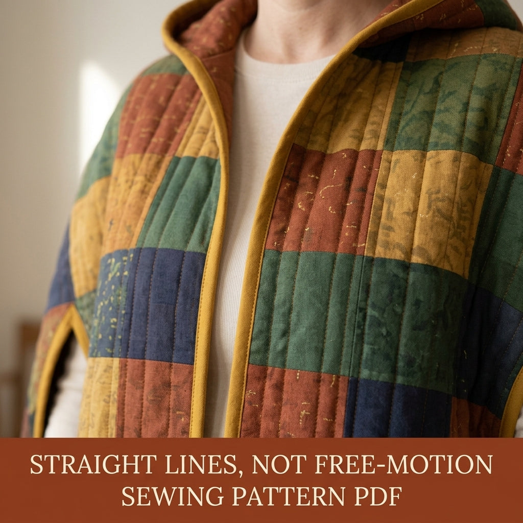 Hooded Quilted Capelet Sewing Pattern PDF – Patchwork Cape with Arm Slits and Bias Binding