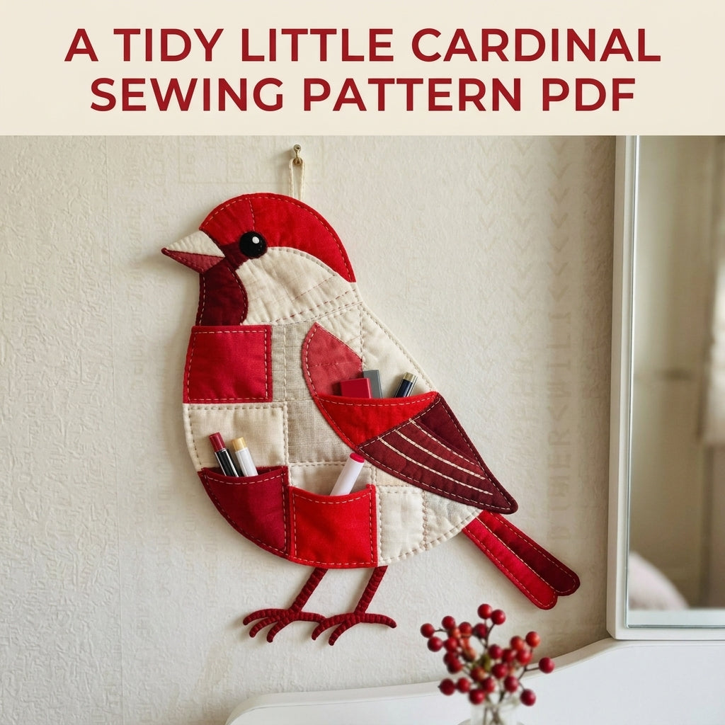 Cardinal Pocket Wall Organizer Sewing Pattern PDF – Patchwork Bird Wall Hanging