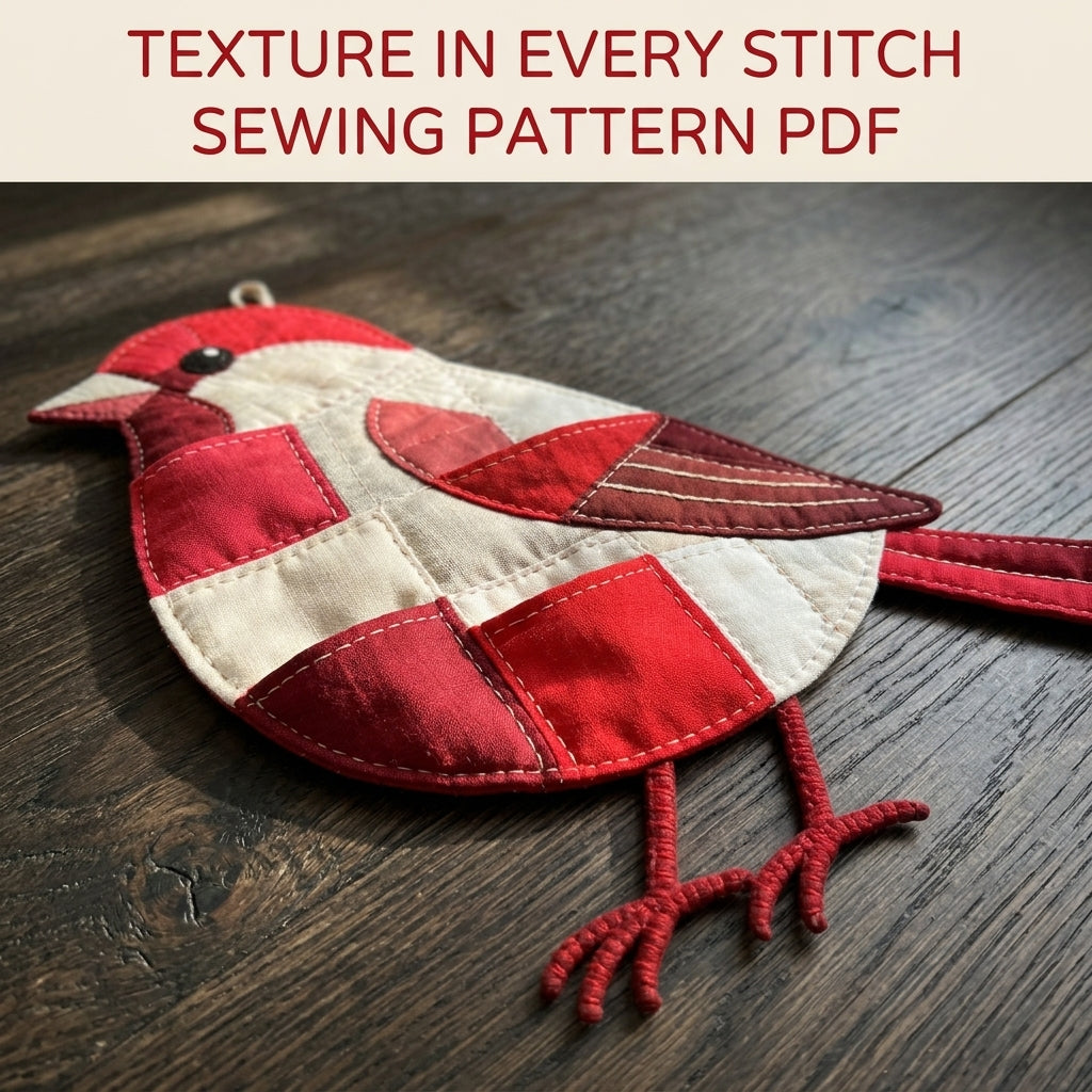 Cardinal Pocket Wall Organizer Sewing Pattern PDF – Patchwork Bird Wall Hanging