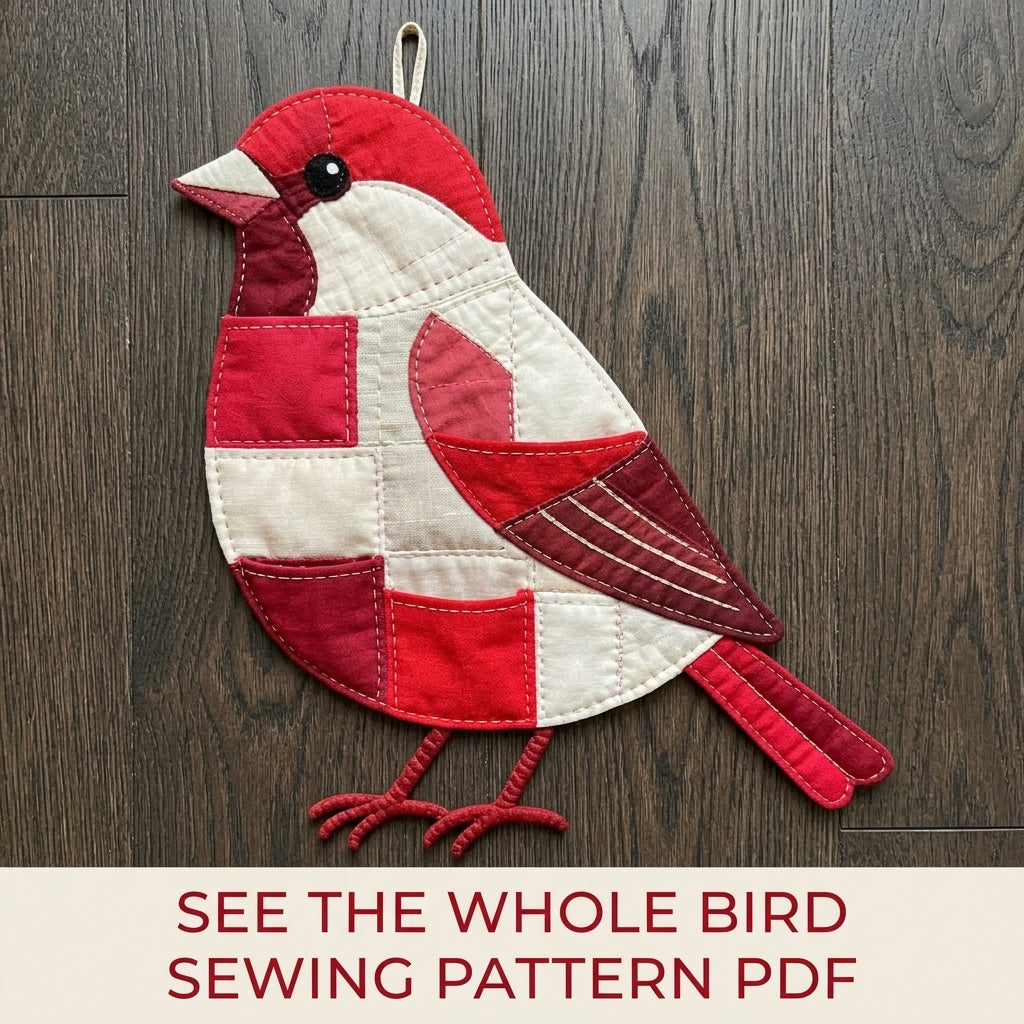 Cardinal Pocket Wall Organizer Sewing Pattern PDF – Patchwork Bird Wall Hanging