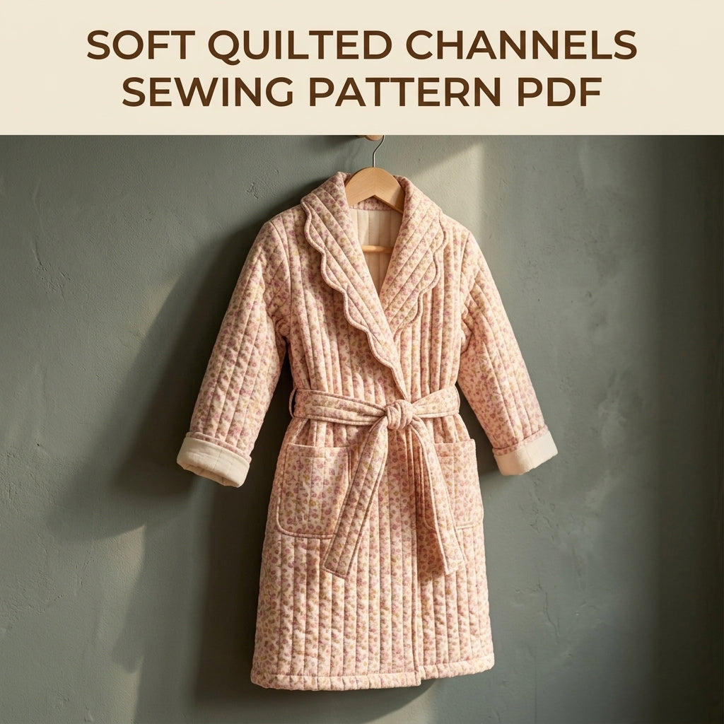 Children's Quilted Robe Sewing Pattern PDF – Girls' Dressing Gown with Scalloped Collar