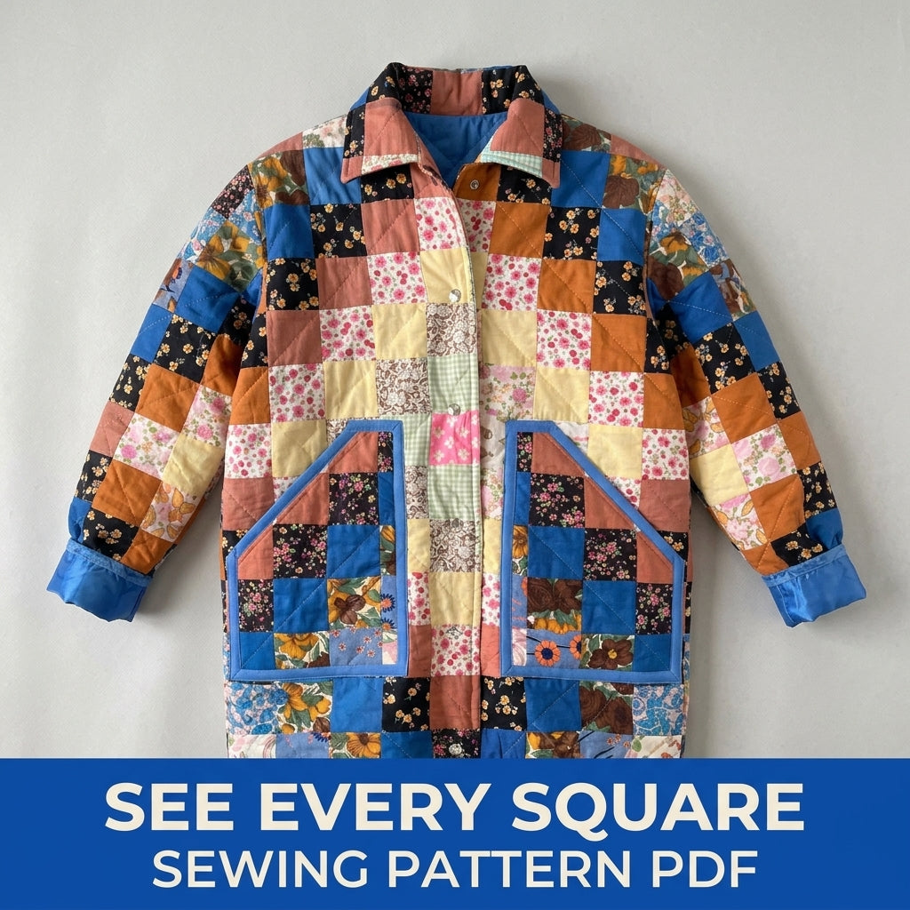 Squares Patchwork Jacket Sewing Pattern PDF – Checkerboard Squares Quilted Jacket