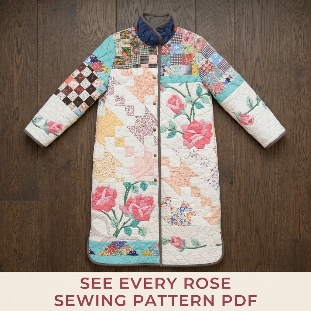 Rose Patchwork Quilt Coat Sewing Pattern PDF – Long Coat from Vintage Quilts