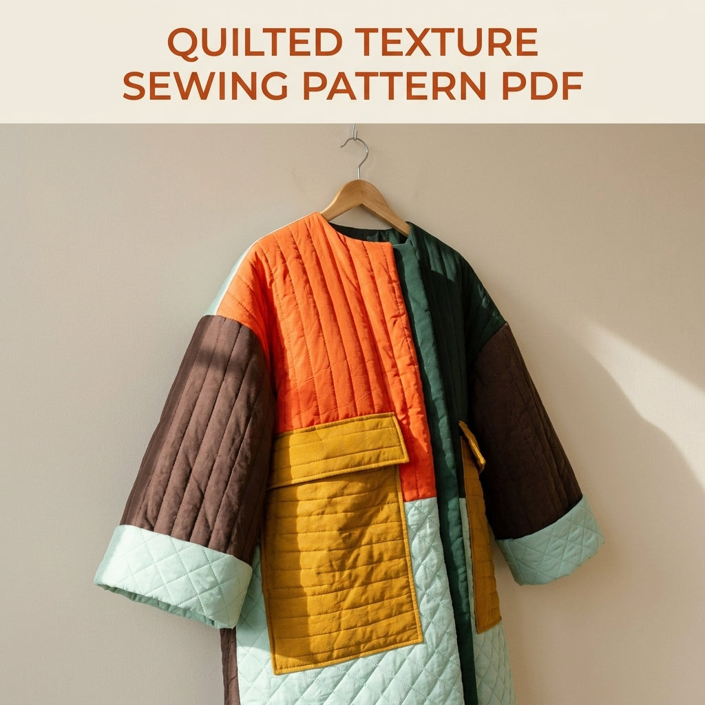 Colour Block Quilted Coat Sewing Pattern PDF – Oversized Quilted Jacket