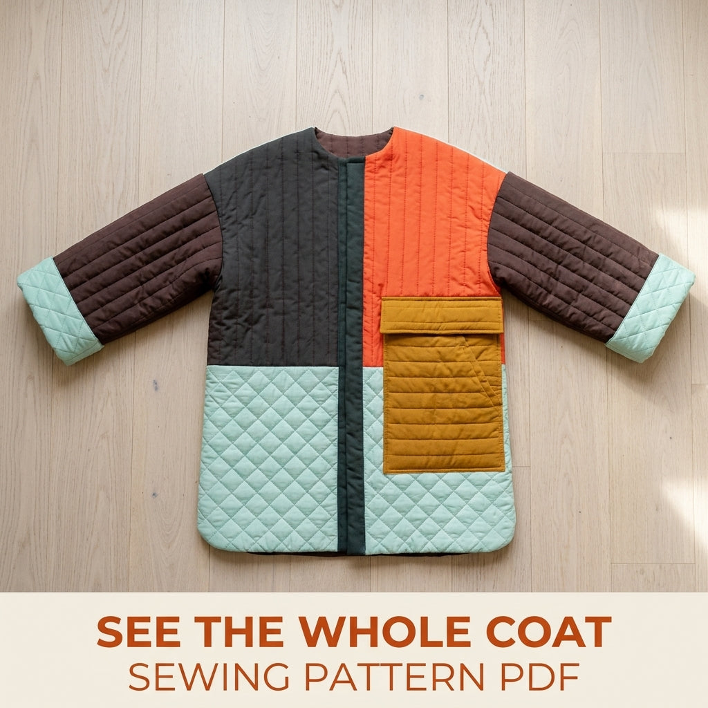 Colour Block Quilted Coat Sewing Pattern PDF – Oversized Quilted Jacket
