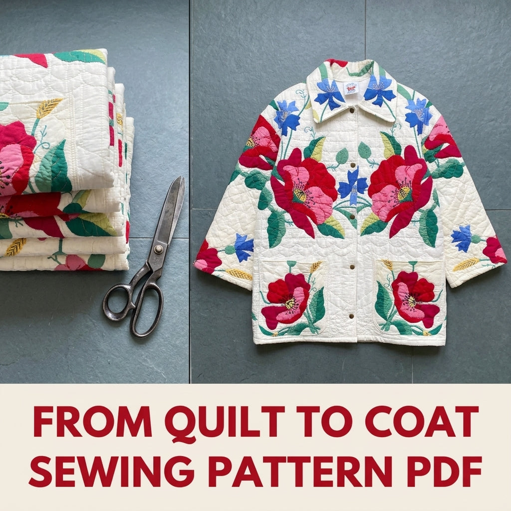 Poppy Appliqué Quilt Chore Coat Sewing Pattern PDF – Oversized Quilt Coat