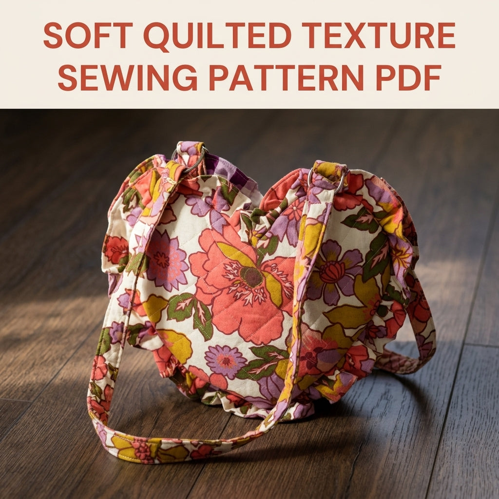 Floral Ruffle Heart Bag Sewing Pattern PDF – Quilted Heart Shoulder Bag with Ruffle