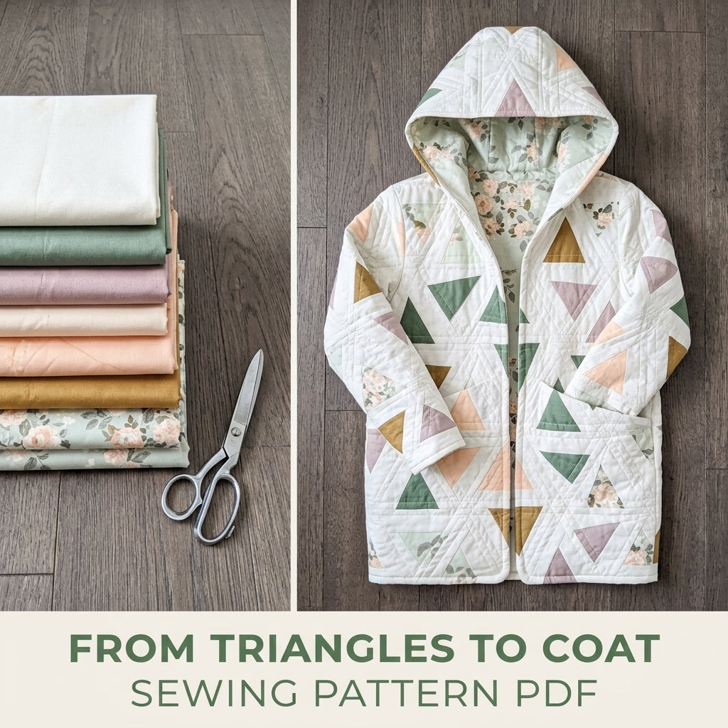 Triangle Hooded Quilt Coat Sewing Pattern PDF – Modern Quilted Coat