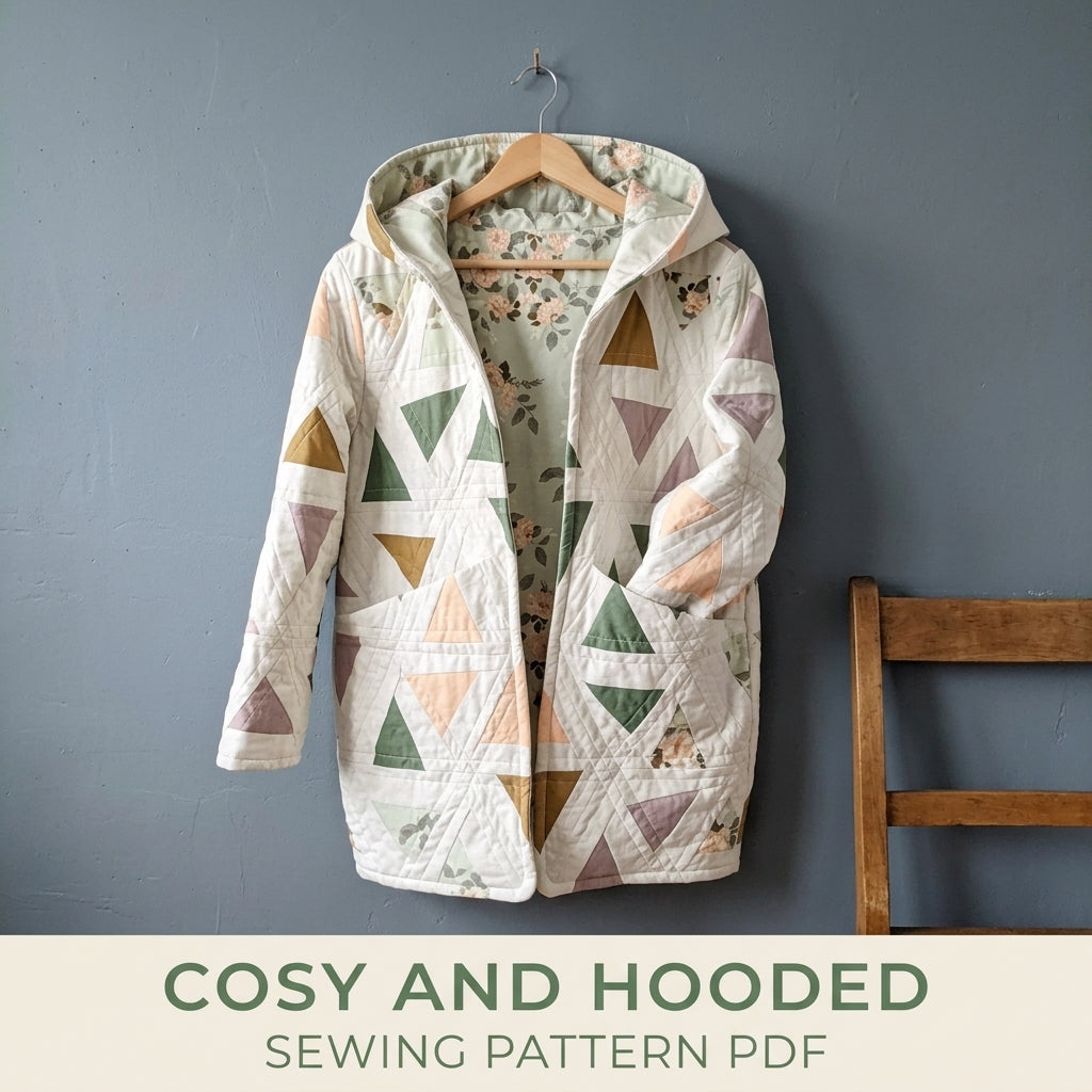 Triangle Hooded Quilt Coat Sewing Pattern PDF – Modern Quilted Coat