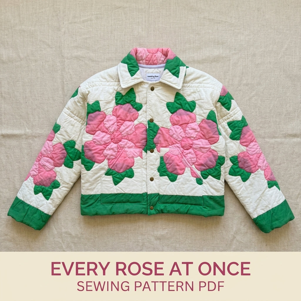 Rose Appliqué Quilted Jacket Sewing Pattern PDF – Cropped Quilt Jacket with Flowers