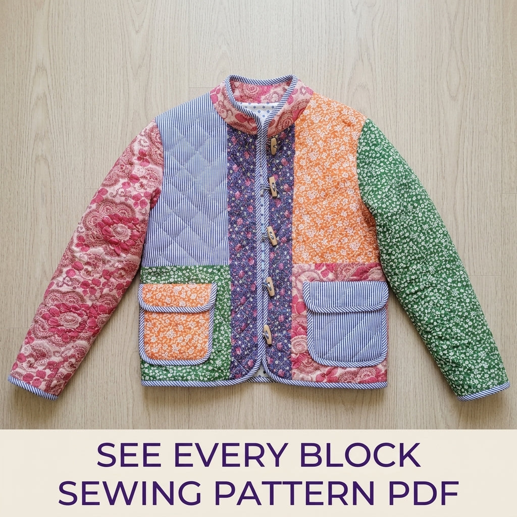 Bright Toggle Patchwork Jacket Sewing Pattern PDF – Colourful Quilted Jacket