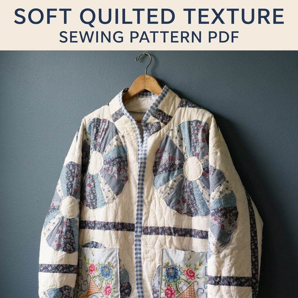 Dresden Cross-Stitch Pocket Quilt Jacket Sewing Pattern PDF – Upcycled Quilt Coat