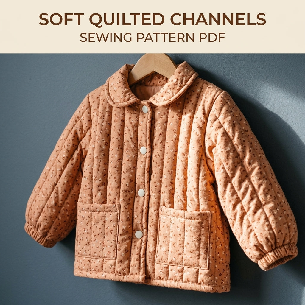 Children's Quilted Collar Jacket Sewing Pattern PDF – Girls' Collar Jacket with Puff Sleeves and Patch Pockets
