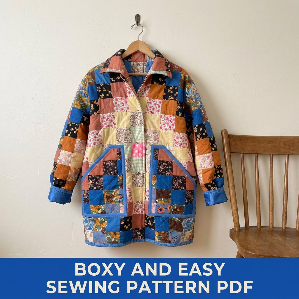 Squares Patchwork Jacket Sewing Pattern PDF – Checkerboard Squares Quilted Jacket