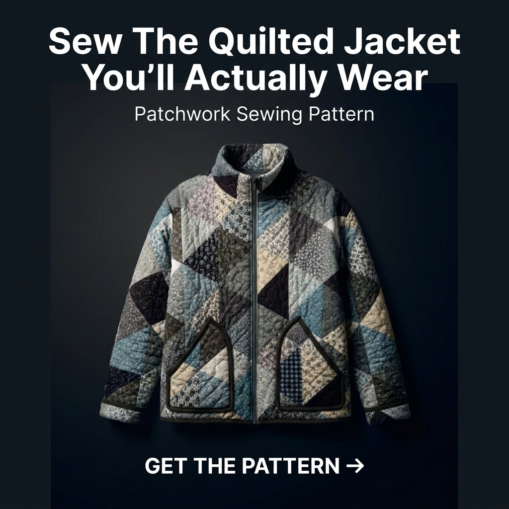Patchwork Bomber Jacket Sewing Pattern — Quilted Zip Jacket with Funnel Collar, Sizes XS–3XL, A0 and A4 PDF