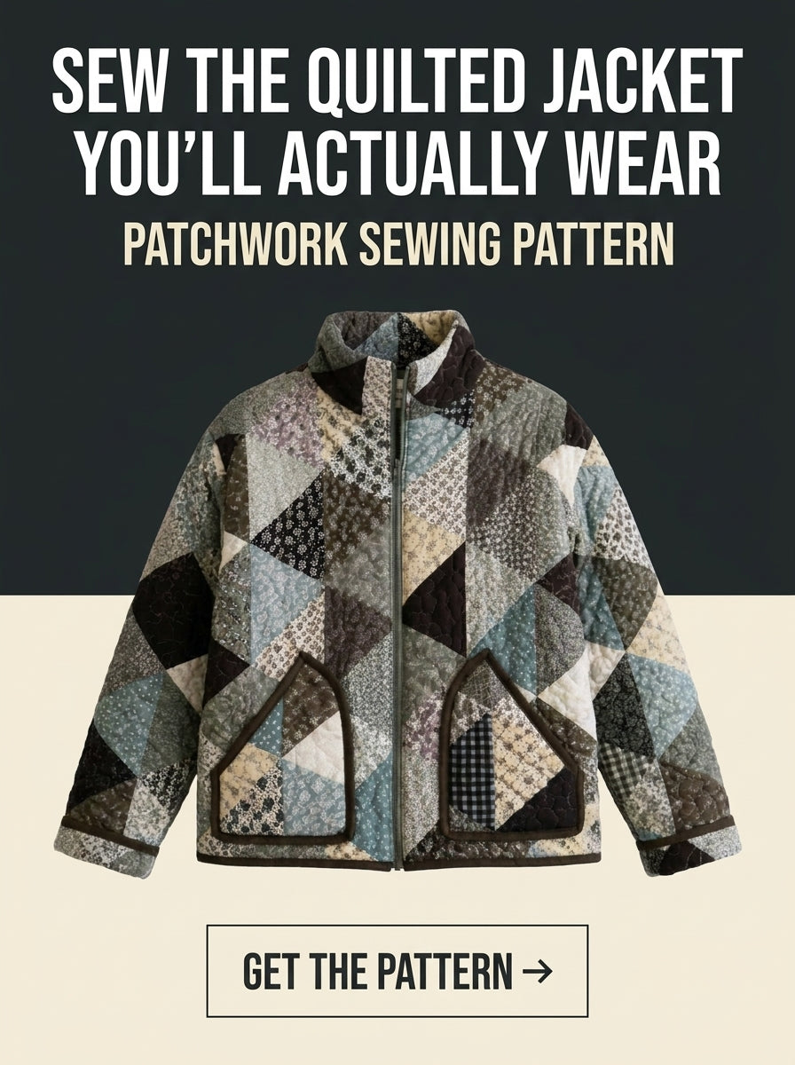 Patchwork Bomber Jacket Sewing Pattern — Quilted Zip Jacket with Funnel Collar, Sizes XS–3XL, A0 and A4 PDF