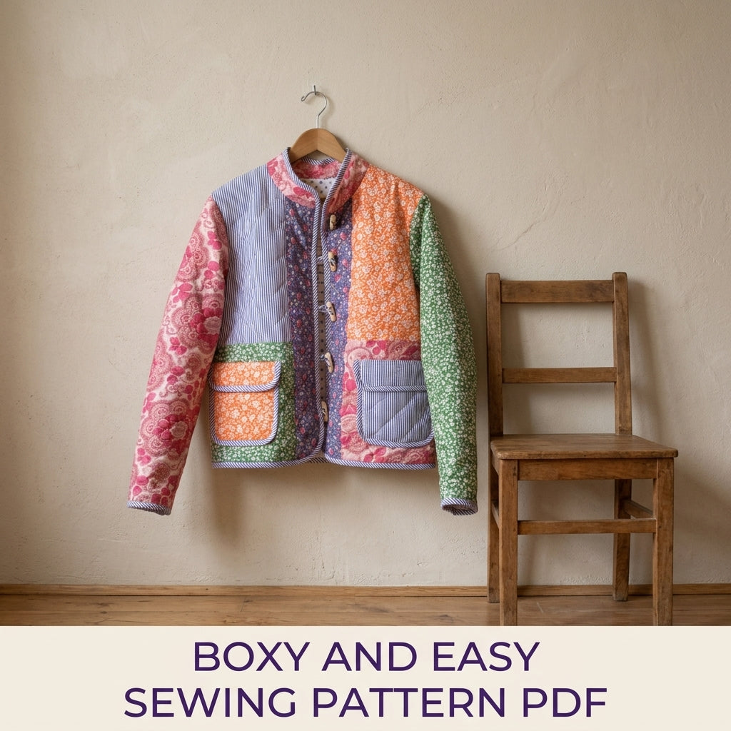 Bright Toggle Patchwork Jacket Sewing Pattern PDF – Colourful Quilted Jacket