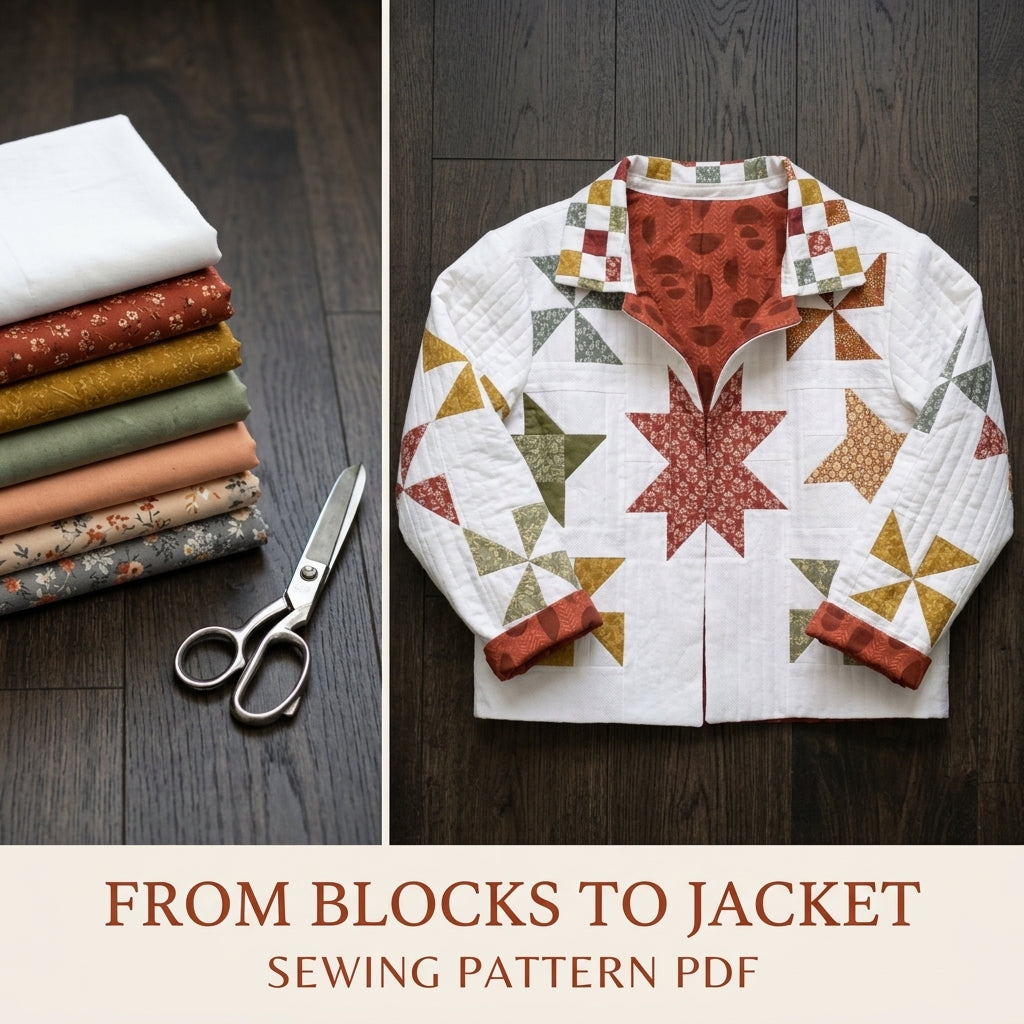 Autumn Star and Pinwheel Jacket Sewing Pattern PDF – Quilted Jacket with Back Medallion