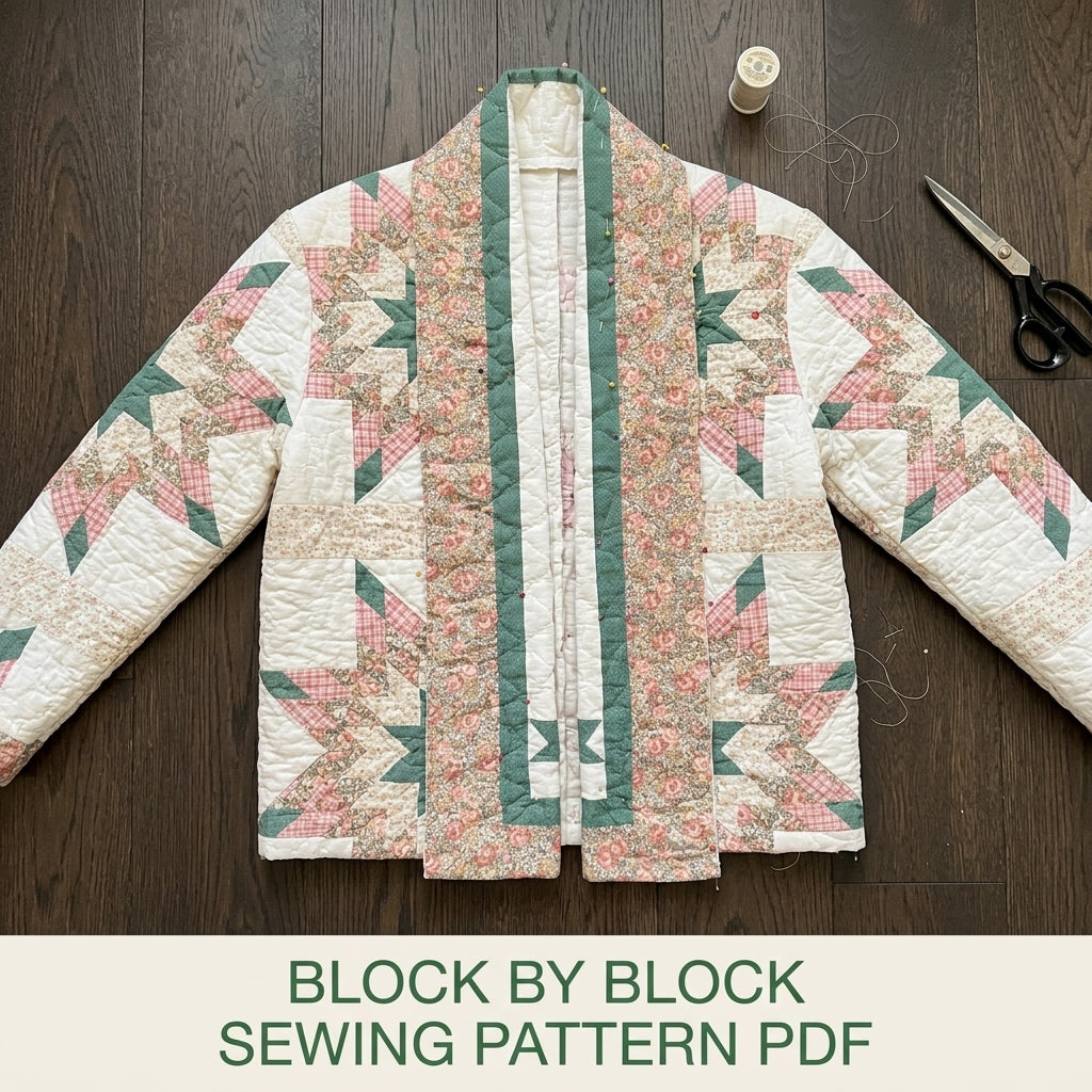 Star Quilt Shawl Collar Jacket Sewing Pattern PDF – Upcycled Quilt Jacket