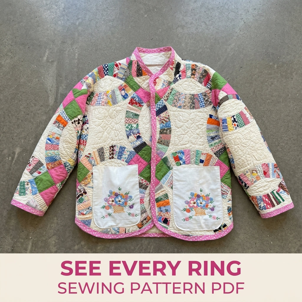 Double Wedding Ring Quilt Jacket Sewing Pattern PDF – Boxy Jacket from a Vintage Quilt