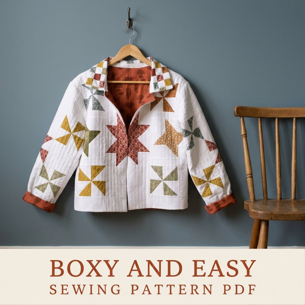 Autumn Star and Pinwheel Jacket Sewing Pattern PDF – Quilted Jacket with Back Medallion