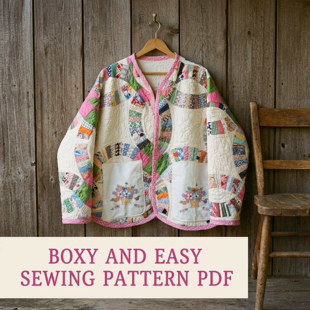 Double Wedding Ring Quilt Jacket Sewing Pattern PDF – Boxy Jacket from a Vintage Quilt