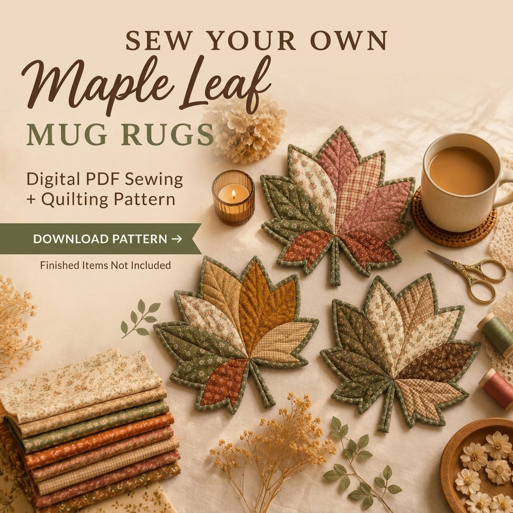 Maple Leaf Mug Rug Pattern — Quilted Autumn Coaster in 2 Sizes, Beginner Friendly, PDF Download