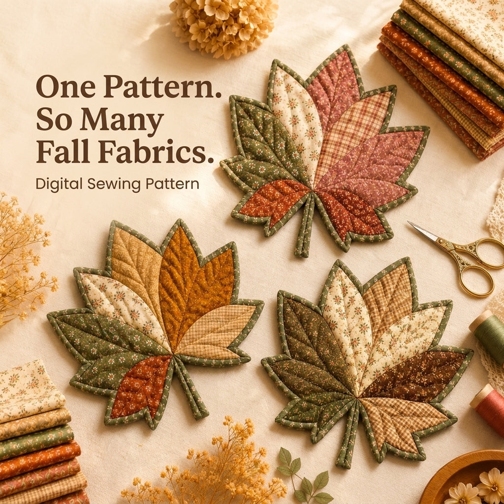 Maple Leaf Mug Rug Pattern — Quilted Autumn Coaster in 2 Sizes, Beginner Friendly, PDF Download
