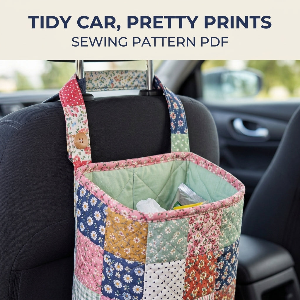 Patchwork Car Seat Bag Sewing Pattern PDF – Quilted Hanging Car Organiser