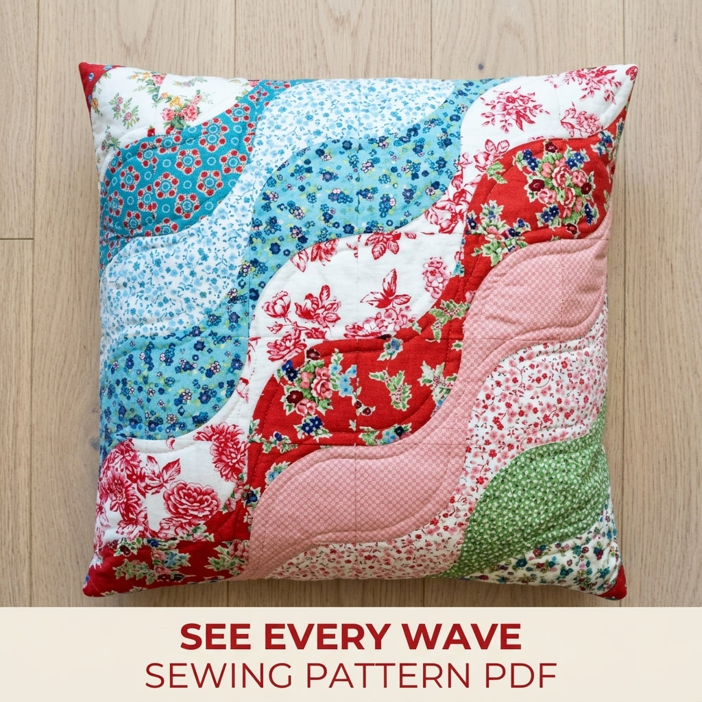 Wave Patchwork Cushion Sewing Pattern PDF – Curved Piecing Pillow