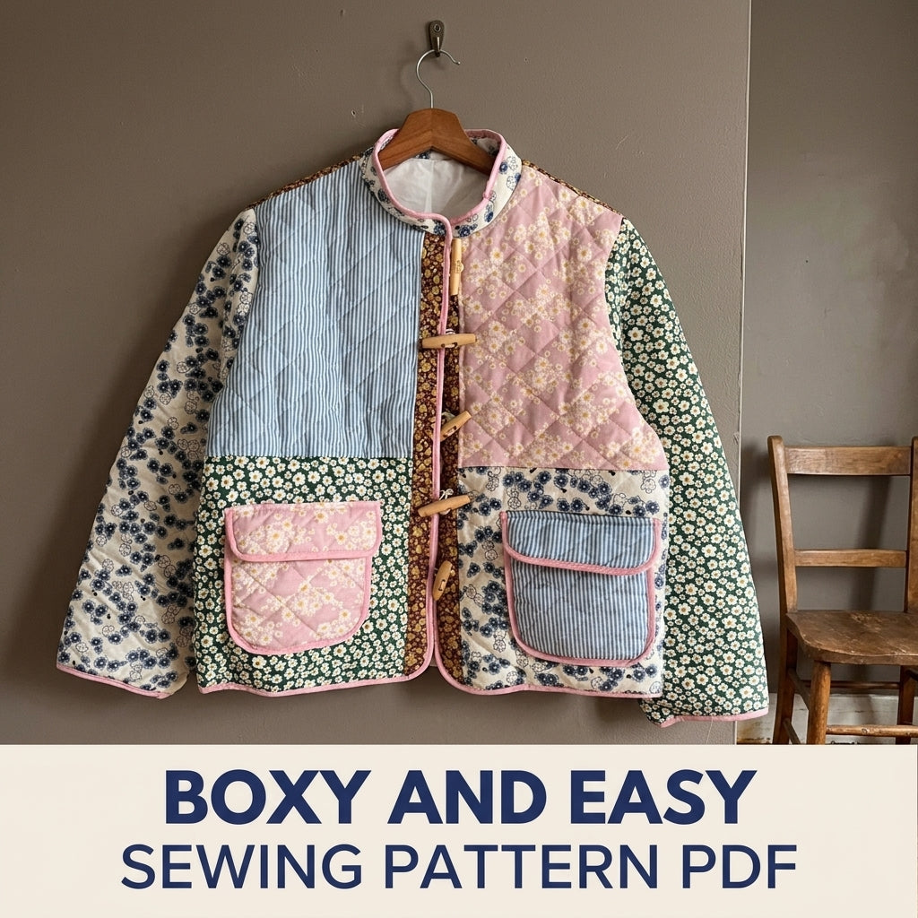 Toggle Patchwork Quilted Jacket Sewing Pattern PDF – Boxy Scrap Quilt Jacket