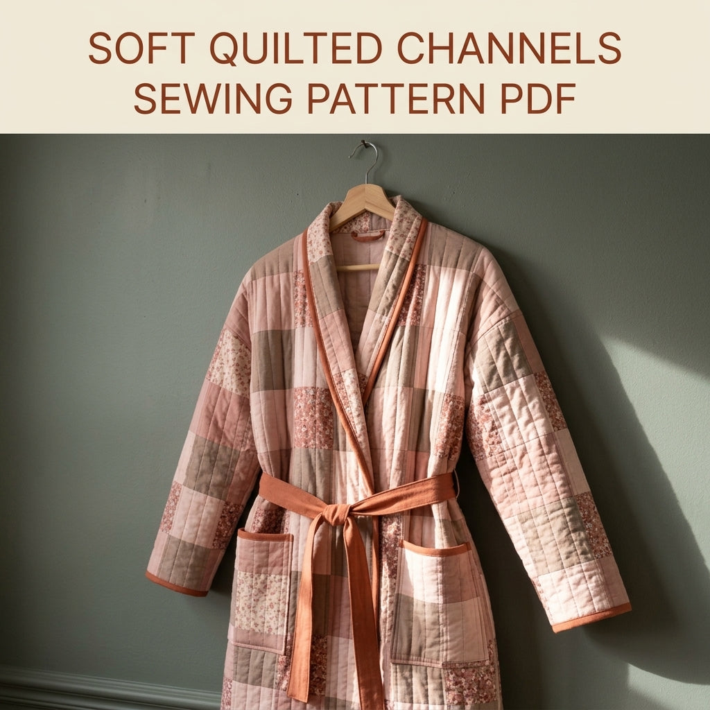 Quilted Robe Sewing Pattern PDF – Patchwork Wrap Robe with Shawl Collar and Pockets