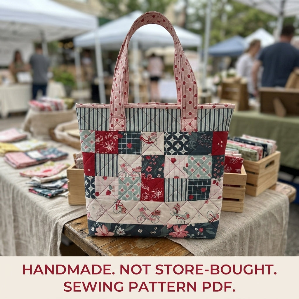 Quilted Patchwork Market Tote Sewing Pattern PDF – Charm Square Tote Bag