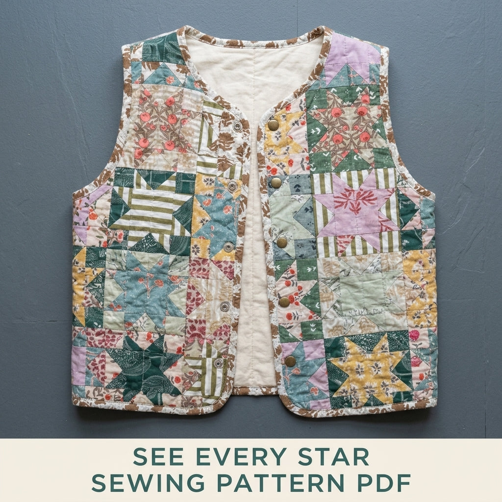 Sawtooth Star Patchwork Vest Sewing Pattern PDF – Quilted Scrap Vest