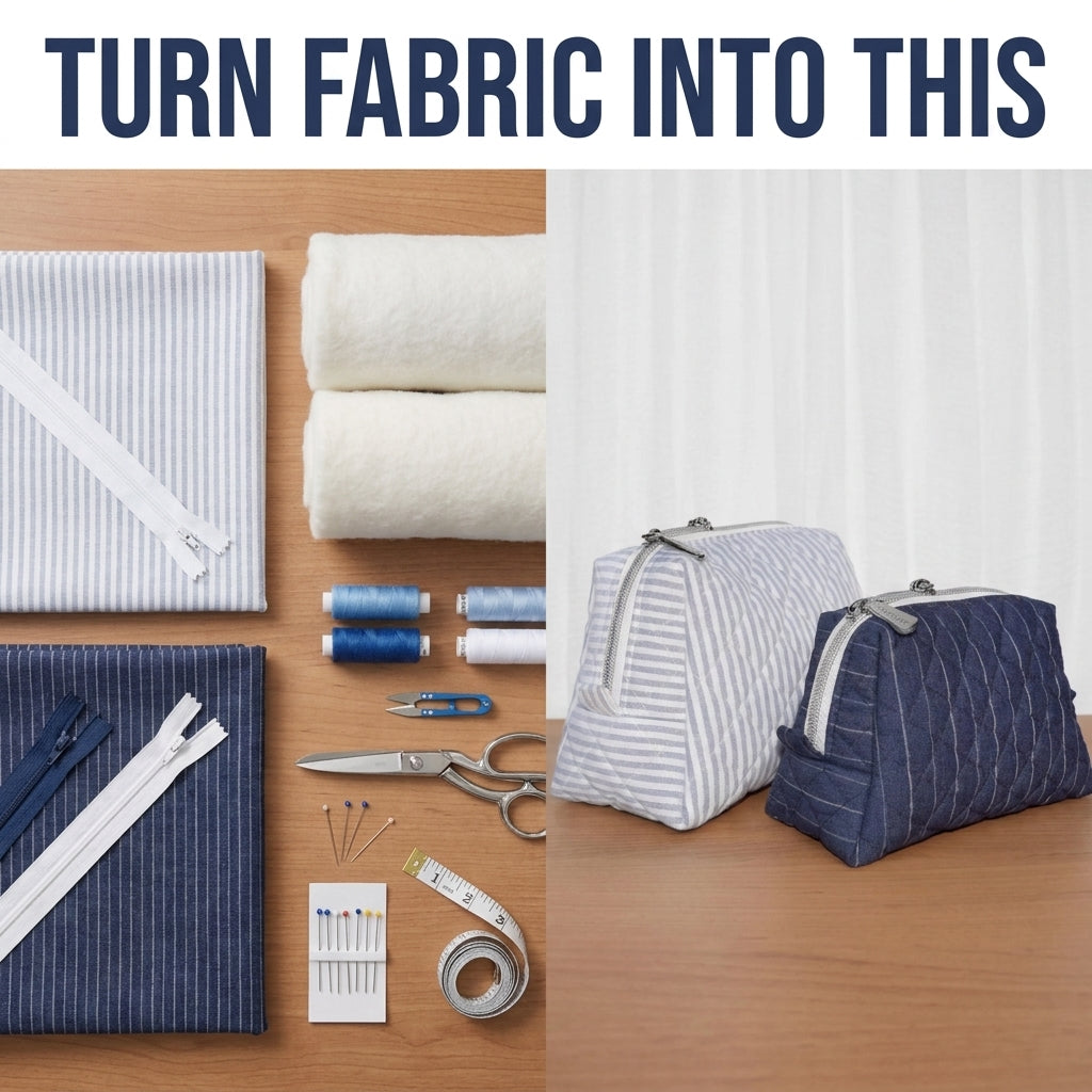 Quilted Zip Pouch Sewing Pattern — Boxy Makeup Bag in Two Sizes, Beginner Friendly, PDF Download