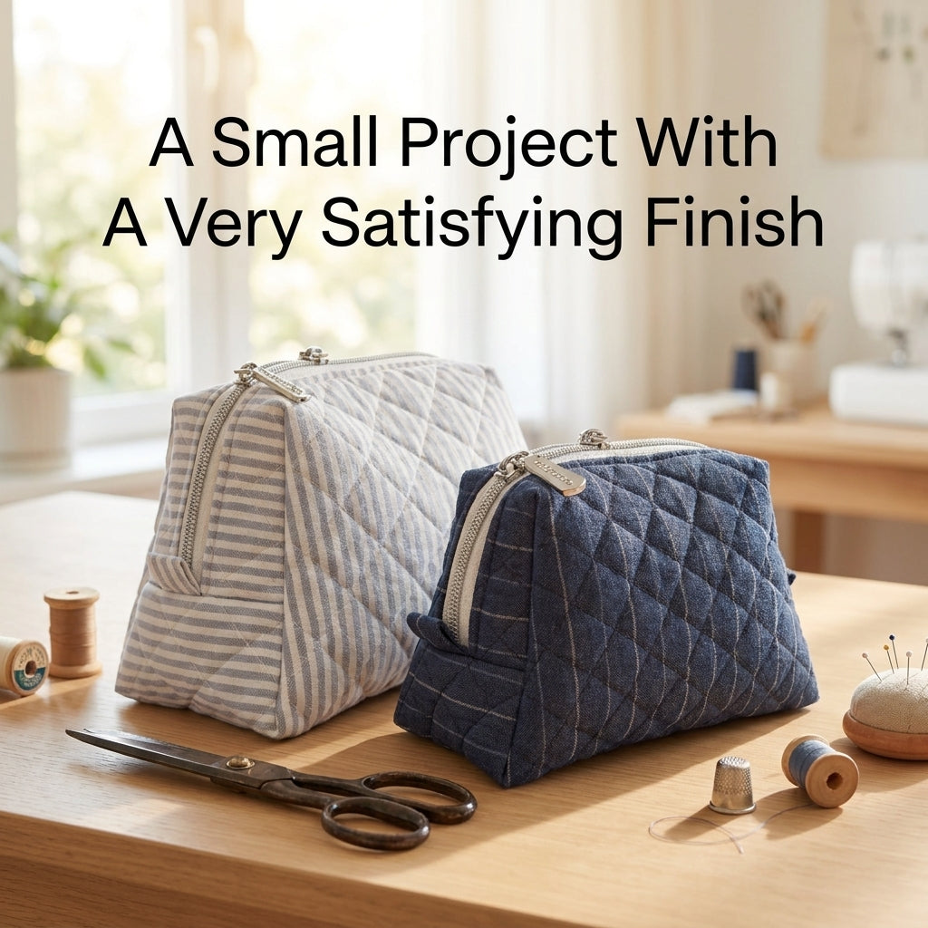 Quilted Zip Pouch Sewing Pattern — Boxy Makeup Bag in Two Sizes, Beginner Friendly, PDF Download