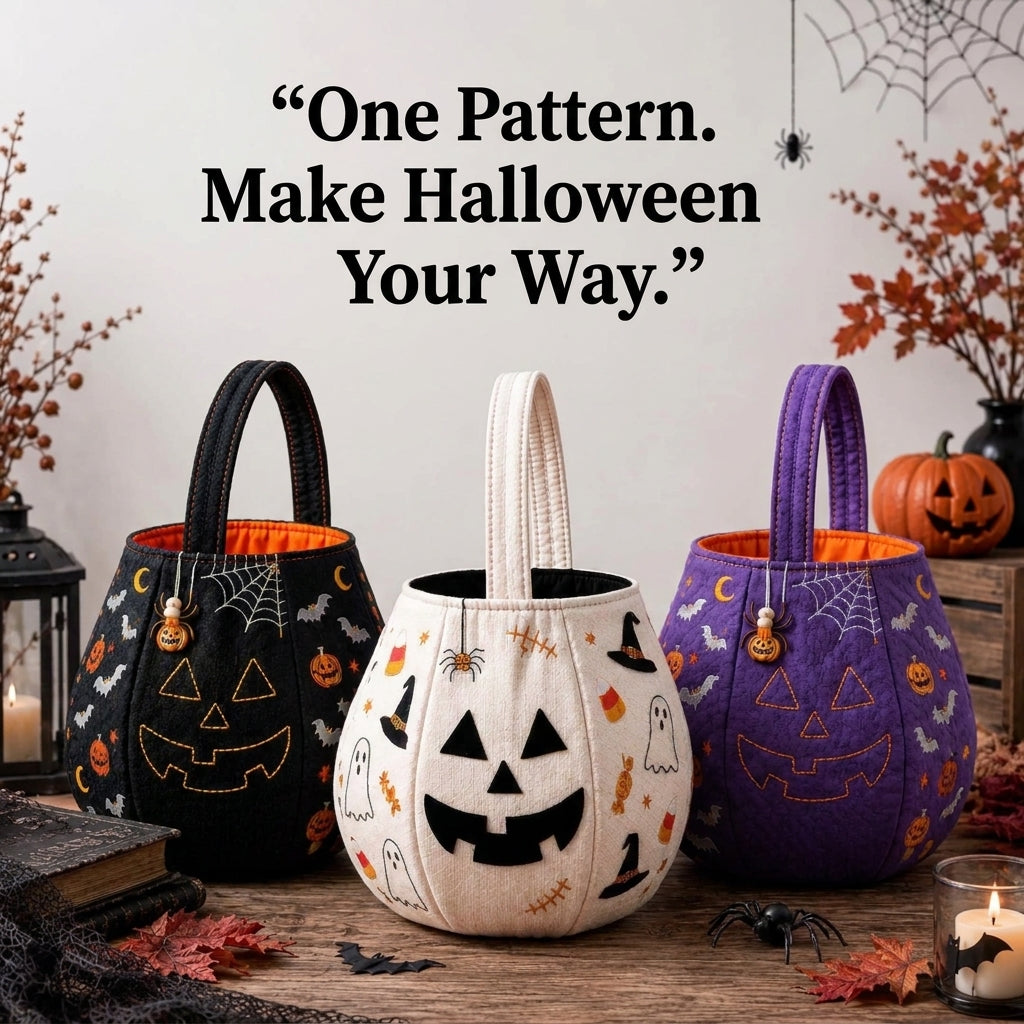 Halloween Trick-or-Treat Bag PDF Sewing Pattern | Jack-O'-Lantern Bucket Bag | 2 Colourways | Beginner Sewing Project | Instant Download