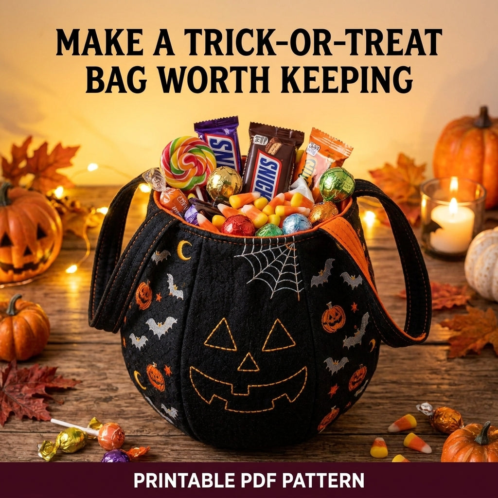 Halloween Trick-or-Treat Bag PDF Sewing Pattern | Jack-O'-Lantern Bucket Bag | 2 Colourways | Beginner Sewing Project | Instant Download