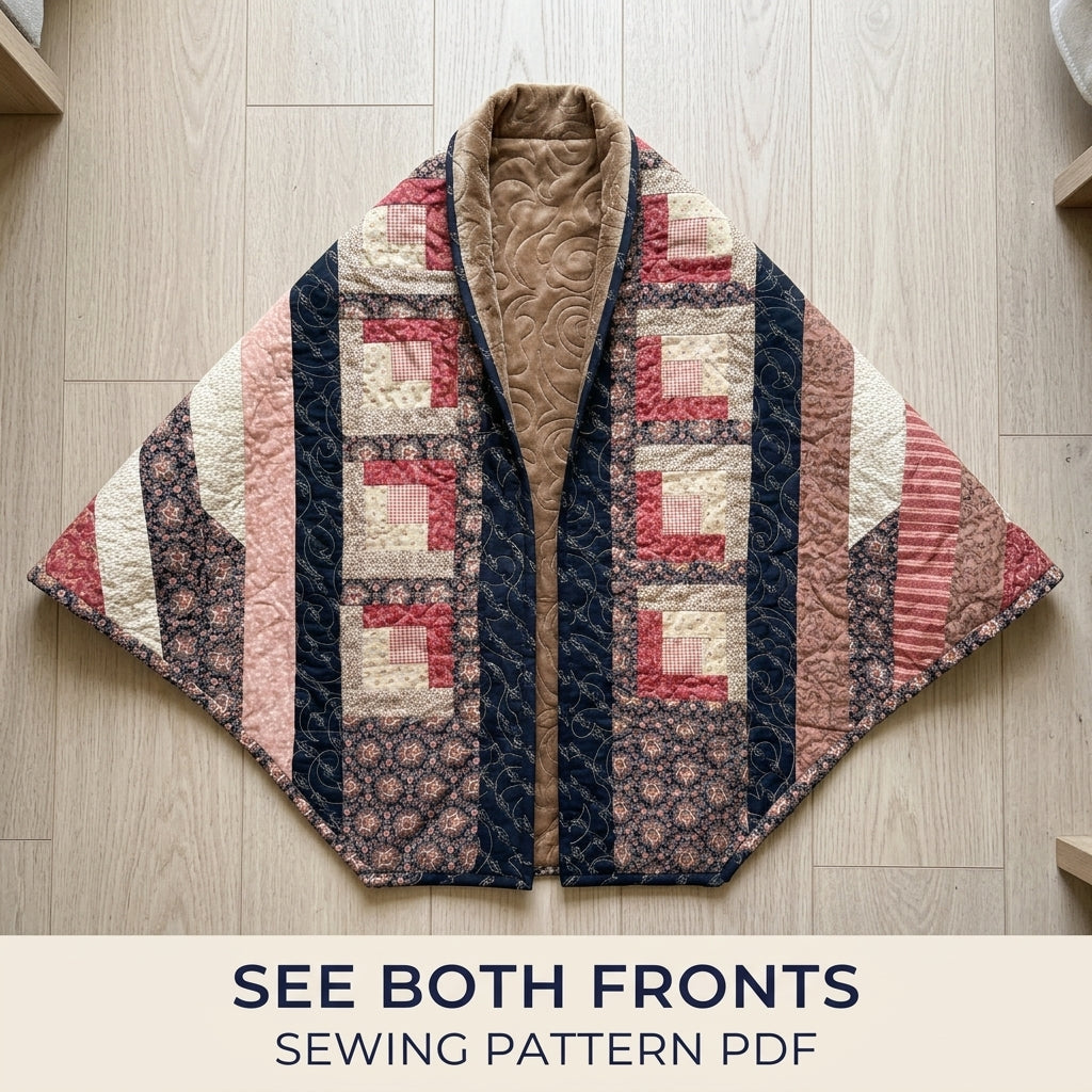 Log Cabin Quilted Shawl Wrap Sewing Pattern PDF – Log Cabin Wrap with Minky Lining