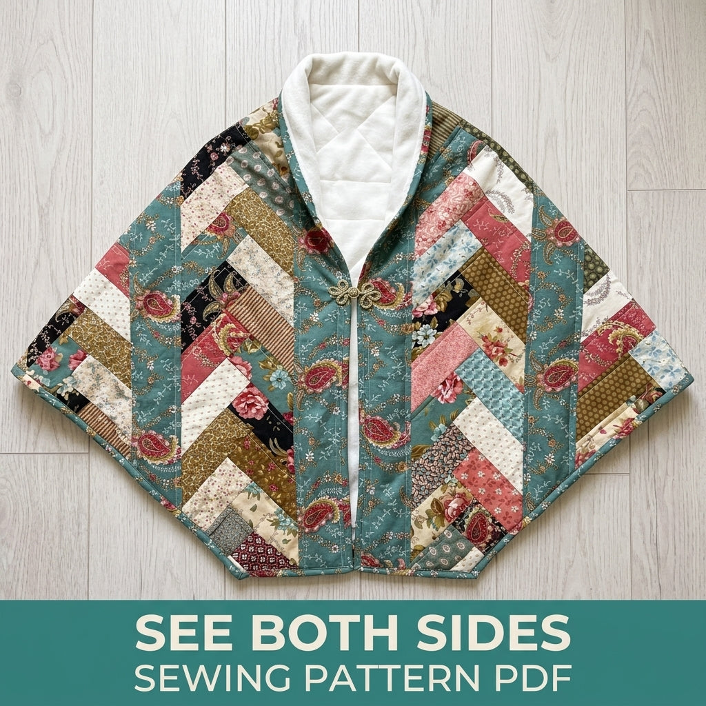 Herringbone Strip Quilted Wrap Sewing Pattern PDF – Herringbone Strip Shoulder Cape