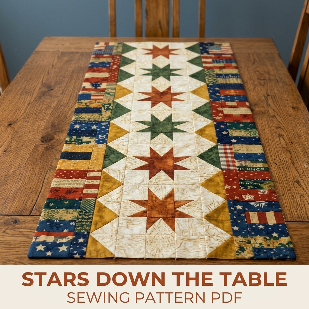 Sawtooth Star Table Runner Sewing Pattern PDF – Scrappy Quilted Runner
