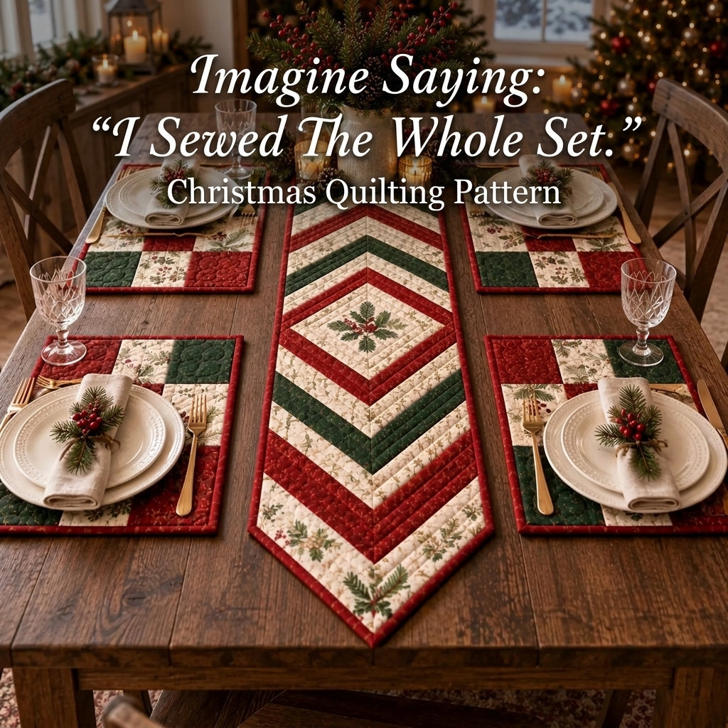 Christmas Table Runner & Placemats Quilt Pattern | Chevron Strip-Pieced Set of 5 | Beginner Quilting Project | PDF Instant Download