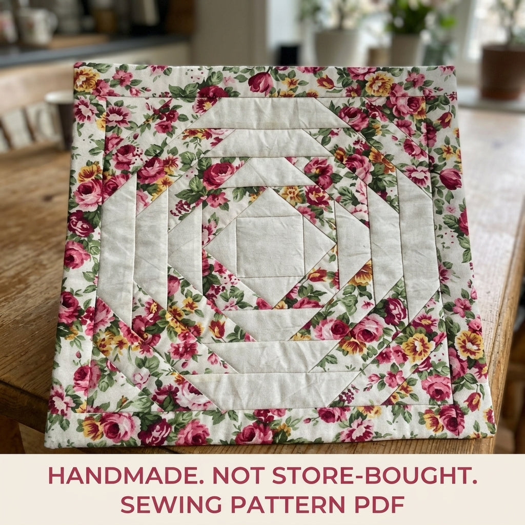 Rose Pineapple Block Table Square Sewing Pattern PDF – Quilted Table Mat