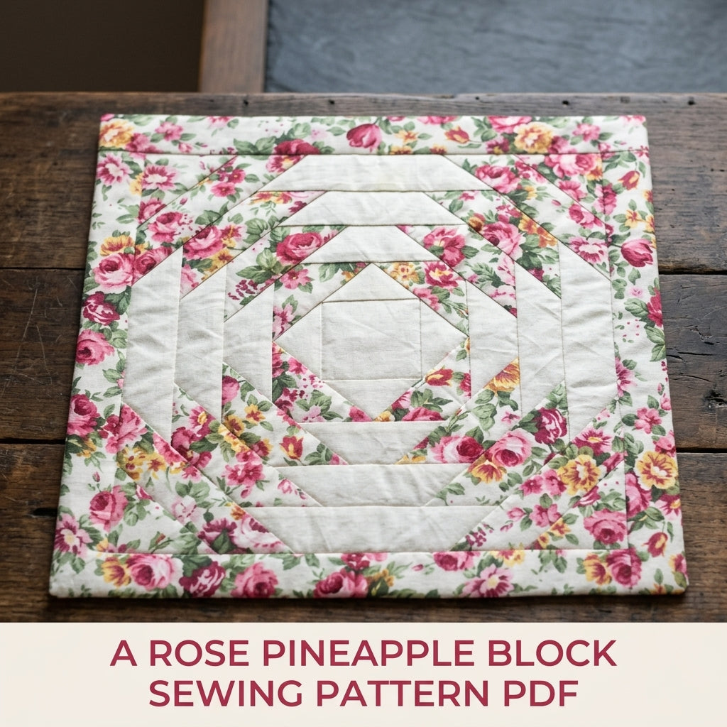 Rose Pineapple Block Table Square Sewing Pattern PDF – Quilted Table Mat