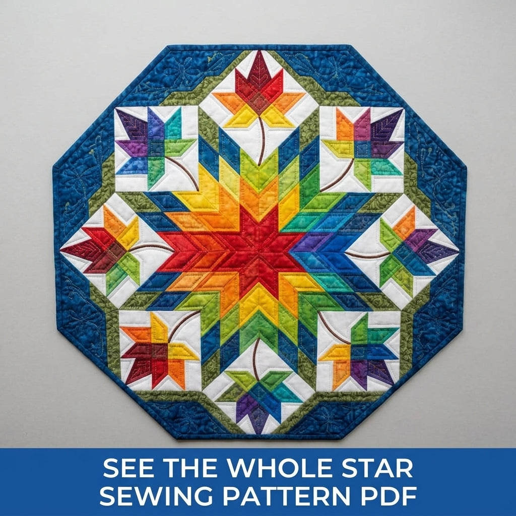 Rainbow Star Octagon Table Topper Sewing Pattern PDF – Lone Star Table Quilt
