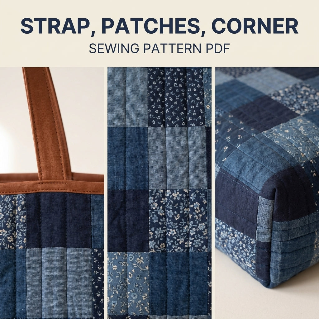 Quilted Tote Bag Sewing Pattern PDF – Patchwork Quilt Tote with Shoulder Straps