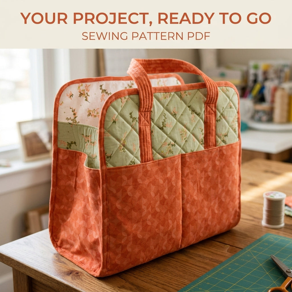 Quilted Craft Carry-All Sewing Pattern PDF – Large Project Tote with Pockets