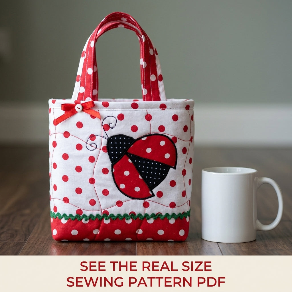 Ladybird Polka Dot Tote Sewing Pattern PDF – Kids Quilted Bag with Appliqué