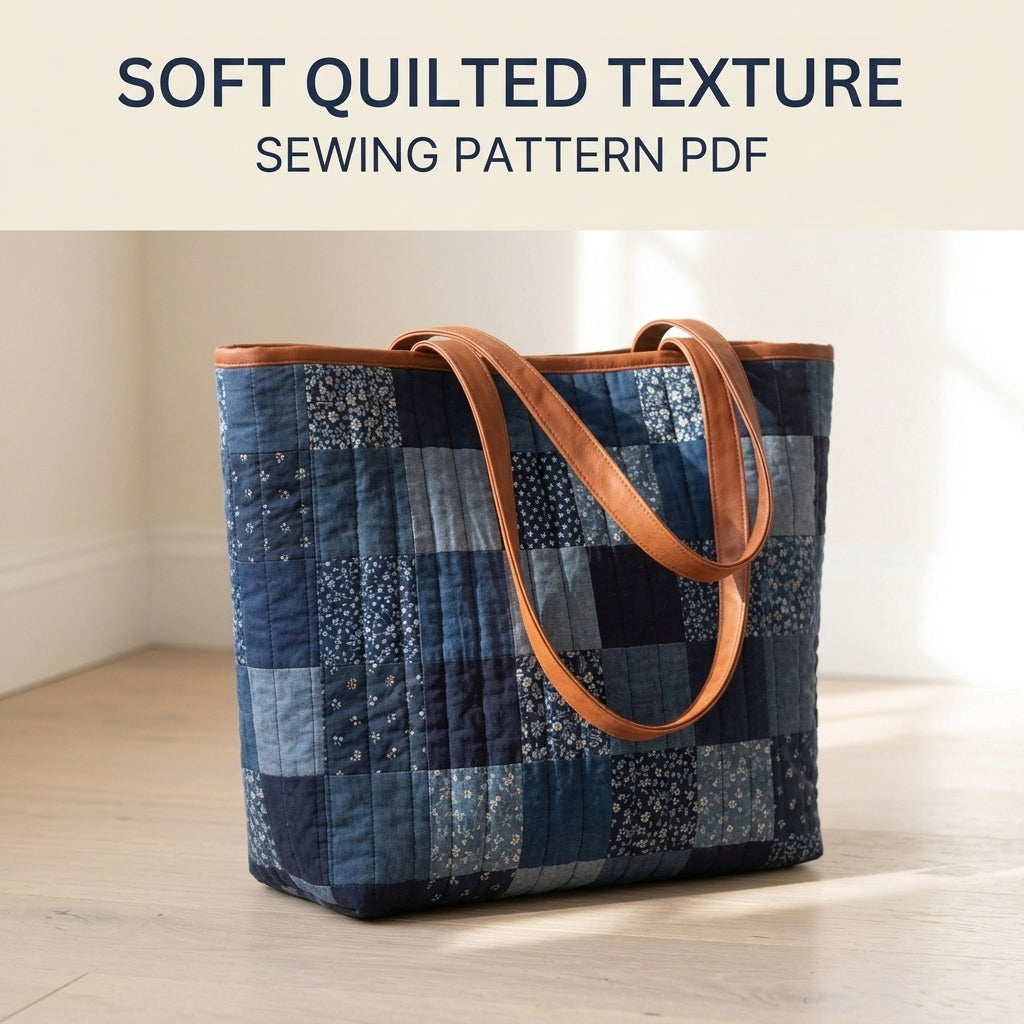 Quilted Tote Bag Sewing Pattern PDF – Patchwork Quilt Tote with Shoulder Straps